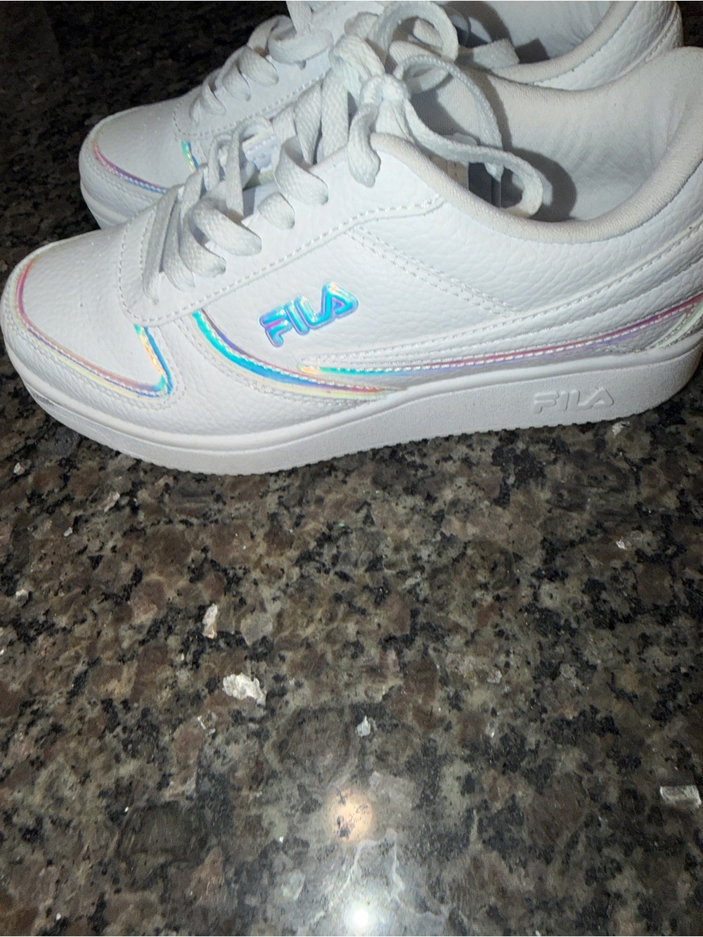 FILA White Sneakers with Iridescent Logo and Trim